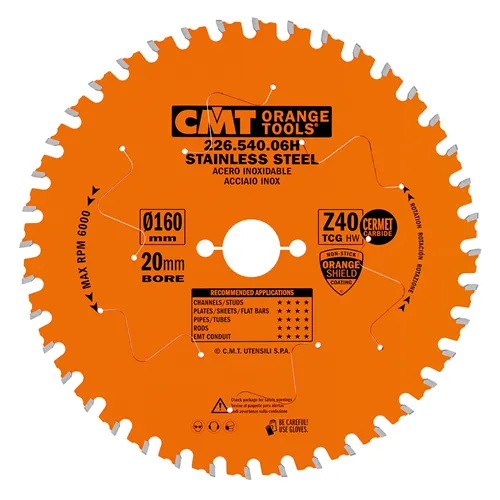 CMT XTreme Körfűrészlap rozsdamentes acélra - D160x1,8 d20 Z40 HW