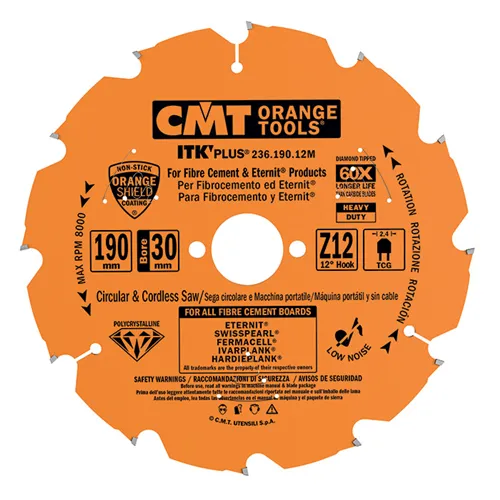 CMT ITK Gyémánt körfűrészlap cementkötésű faforgácslapra - D216x2,2 d30 Z14