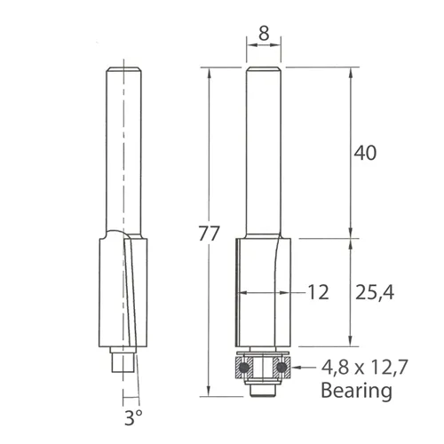 IGM M107 Éllevágó maró ferde fog - D12,7x25,4 L77 S=8 HW