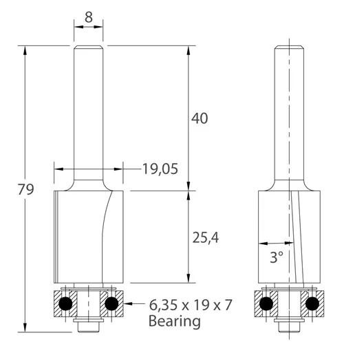 IGM M107 Éllevágó maró ferde fog - D19,05x25,4 L79 S=8 HW