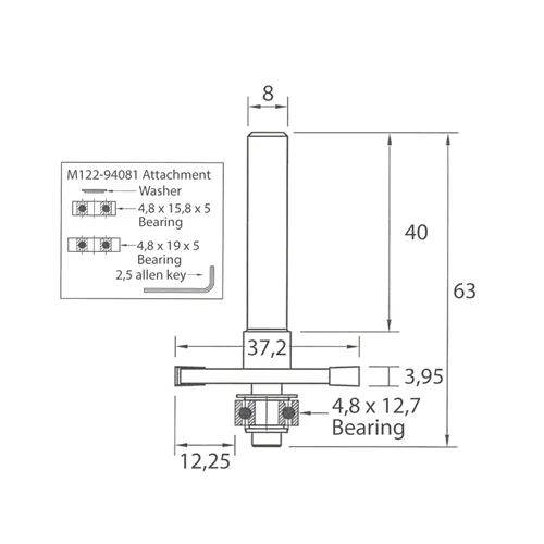 IGM M122 Lapostipli tárcsás horonymaró szerszámkészlet - D37,2x3,95 H12,25 L63 S=8 HW