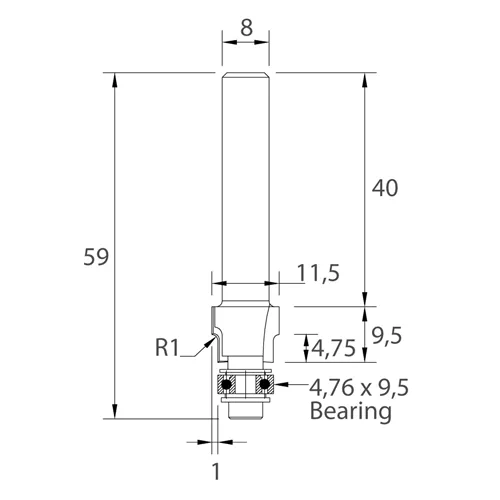 IGM M138 Homorú lekerekítő maró - R1 D11,5x9,5 L59 S=8 HW