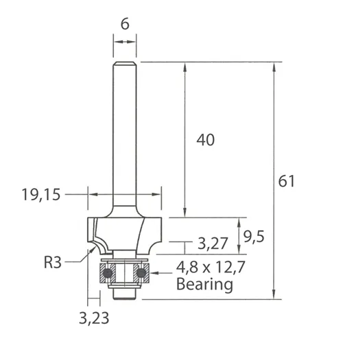 IGM M138 Homorú lekerekítő maró - R3 D19,15x9,5 L61 S=6 HW