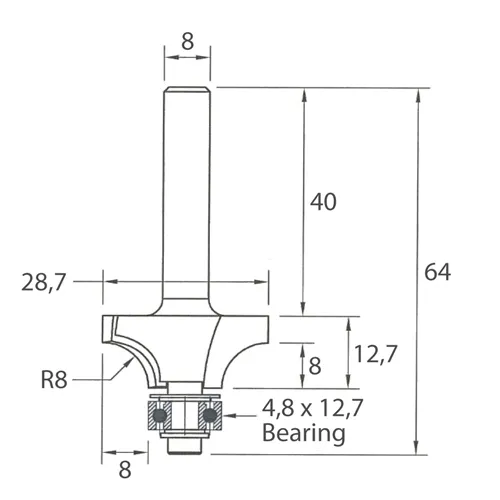 IGM M138 Homorú lekerekítő maró - R8 D28,7x12,7 L64 S=8 HW