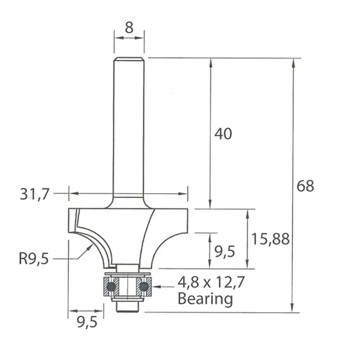 IGM M138 Homorú lekerekítő maró - R9,5 D31,7x15,88 L68 S=8 HW