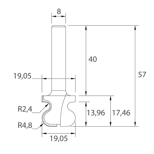 IGM M141 Maró markolatokra - R2,4-4,8 D19,05x17,46 L57 S=8 HW