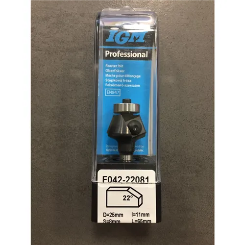 IGM F042 Váltólapkás szögmaró HW, 22° D25x11 L65 S=8 (Használt)