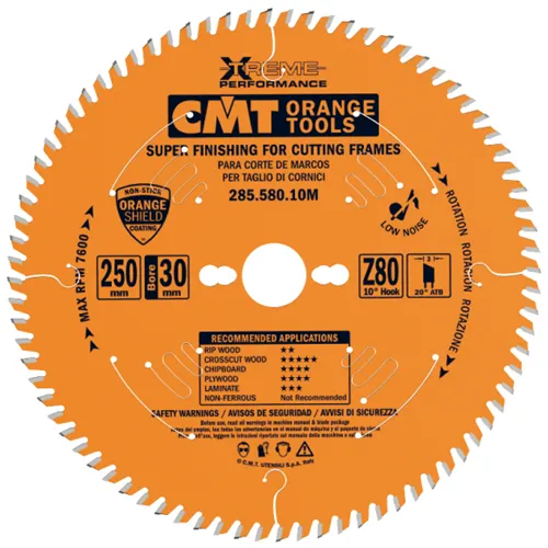 CMT Orange Chrome Super Körfűrészlap profil listákra - D250x3,0 d30 Z80 HW (Használt)