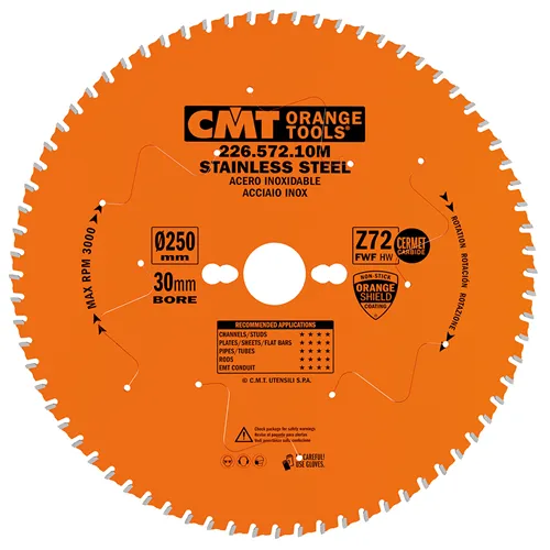 CMT Industrial Körfűrészlap rozsdamentes acélra - D250x2,2 d30 Z72 HW (Használt)
