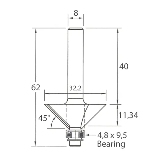 IGM M109 Csapágyas szögmaró - 45° D32,2x11,34 L62 S=8 HW (Használt)