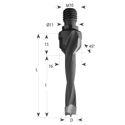 CMT Tipliző fúró süllyesztővel S=M10, 11x4 HM - D8x30 LB45 LH (Kicsomagolt)